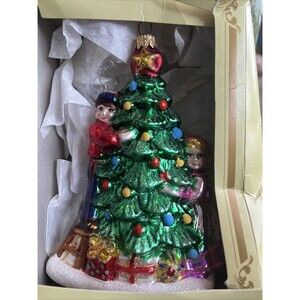 Vintage Impuls  Polish Hand Blown Glass Christmas Ornament Boy And Girl/ Tree